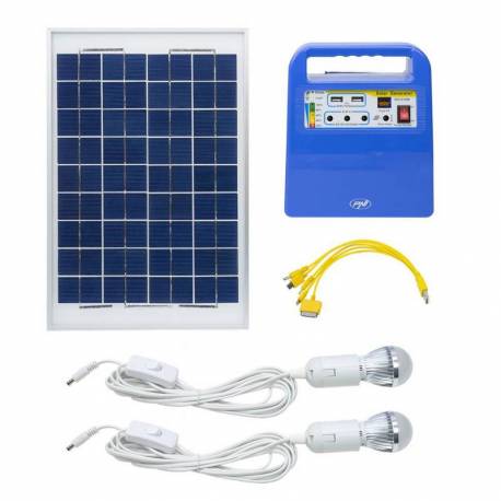 Sistem solar fotovoltaic GreenHouse H01 30W cu acumulator 12V/7Ah, USB/Radio/MP3, 2 becuri LED
