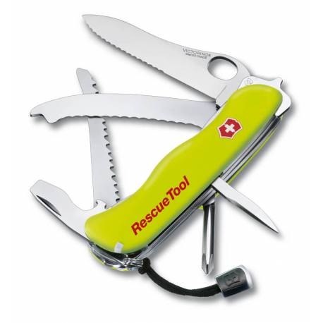 Briceag multifunctional VICTORINOX RescueTool One Hand, galben fosforescent + husa nailon