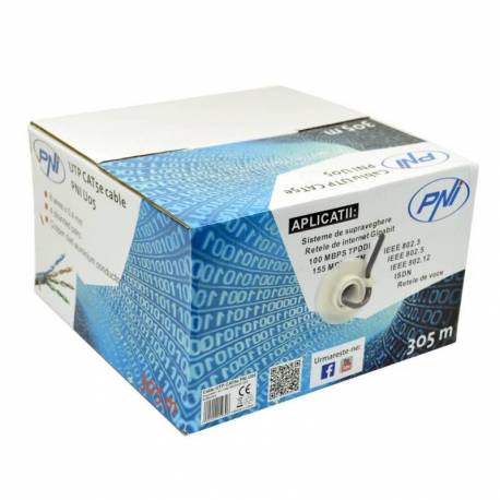 Cablu UTP CAT5e PNI U05 cu 4 perechi pentru internet 1 Gigabit si sisteme de supraveghere Rola 305m