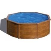 Kit piscina rotunda decorata imitatie de lemn ф350x120cm, structura si pereti metalici GRE