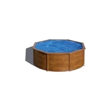 Kit piscina rotunda decorata imitatie de lemn ф350x120cm, structura si pereti metalici GRE