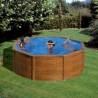 Kit piscina rotunda decorata imitatie de lemn ф350x120cm, structura si pereti metalici GRE