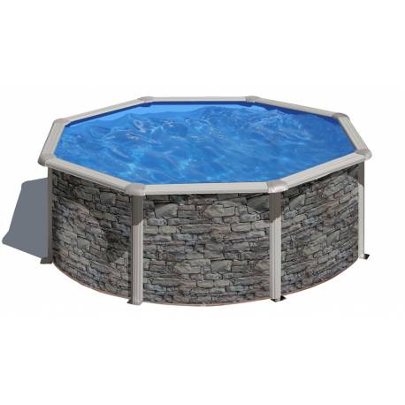 Kit piscina rotunda cu pereti imitatie piatra ф350x120cm, structura si pereti metalici GRE