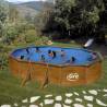 Kit piscina ovala decorata imitatie lemn 610x375x120cm, structura si pereti metalici GRE