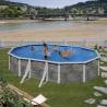 Kit piscina ovala decorata imitatie piatra 610x375x120cm, structura si pereti metalici GRE