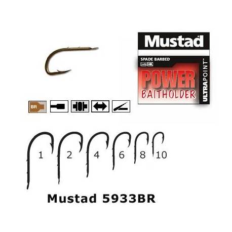 Carlig Mustad Power Baitholder, Nr.4, Forjat, 2 Spini, Bronz, 10buc/plic