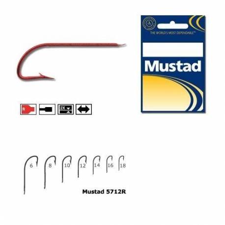 Carlig stationar Mustad Crystal M5712R, Tija Lunga, Rosu, Nr. 14, 10 buc./plic