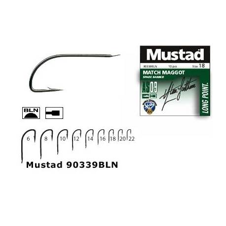 Carlig Mustad Match Maggot, Nr.12, Tija Lunga, Black Nickel, 10buc/plic