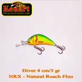Vobler KENART Diver Floating 4cm/3gr, NRX, Natural Roach Fluo