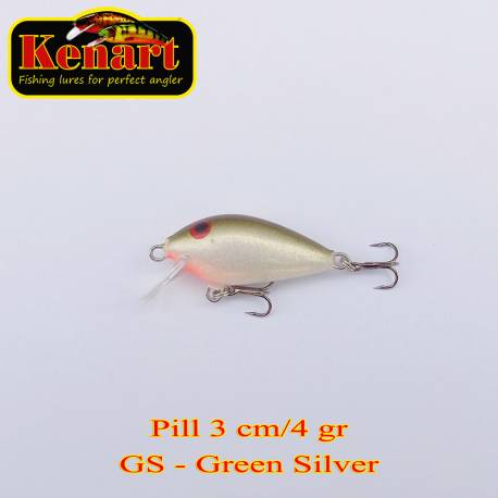 Vobler KENART Pill Sinking 3cm/4gr, GS, Green Silver
