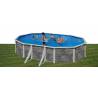 Kit piscina ovala decorata imitatie piatra 610x375x120cm, structura si pereti metalici GRE