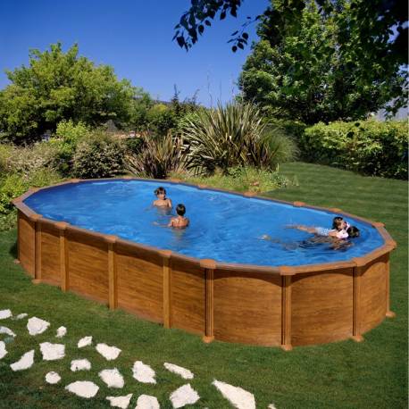 Piscina prefabricata ovala cu pereti metalici GRE AMAZONIA, imitatie de lemn fara suporti laterali 730 х 375 х h 132cm