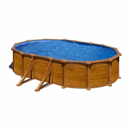 Piscina prefabricata ovala cu pereti metalici GRE AMAZONIA, imitatie de lemn, fara suporti laterali 500 х 300 х h 132cm