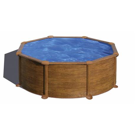 Piscina prefabricata rotunda cu pereti metalici GRE MAURITIUS, imitatie de lemn ф350 х h 132cm