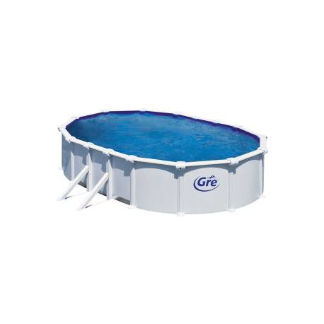 Piscina prefabricata GRE ATLANTIS, ovala cu pereti metalici albi 610 x 375 h 132cm