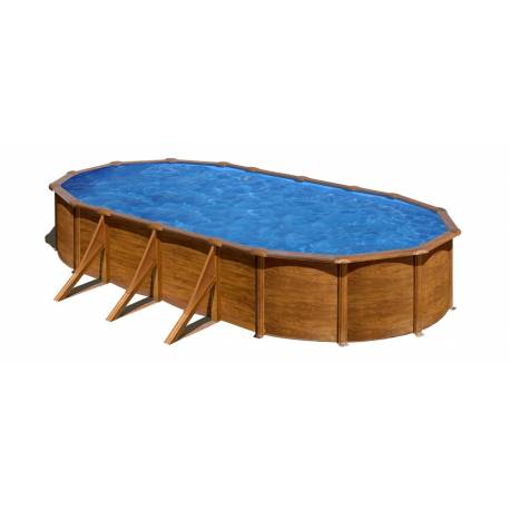 Piscina prefabricata GRE PACIFIC, ovala cu pereti metalici imitatie de lemn 730 x 375 h 120cm