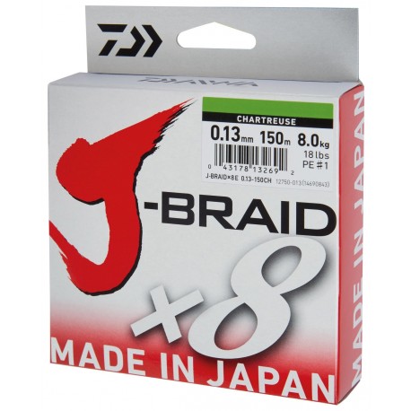 Fir textil DAIWA J-BRAID X8 CHARTREUSE 018MM/12,0KG/150M