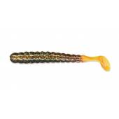 Naluci SLIDER Bass Grub 3", 7.5cm, culoare Motor Oil Glitter / Orange Tail