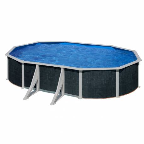 Piscina ovala cu cadru metalic decorata imitatie Ratan Gre 610NRT, cu pompa de filtrare, 610 x 375 x 120 cm