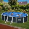 Piscina ovala cu cadru metalic decorata imitatie Ratan Gre 610NRT, cu pompa de filtrare, 610 x 375 x 120 cm