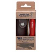 Set cutit & teaca OPINEL Nr 08, inox, maner din lemn de fag, rosu