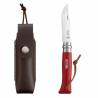 Set cutit & teaca OPINEL Nr 08, inox, maner din lemn de fag, rosu