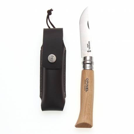 Set cutit & teaca OPINEL Nr 08, inox, maner din lemn de fag