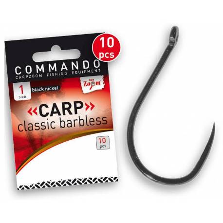 Carlige Carp Zoom Carp Classic Barbless, Nr.2, Negru, 10 buc/plic