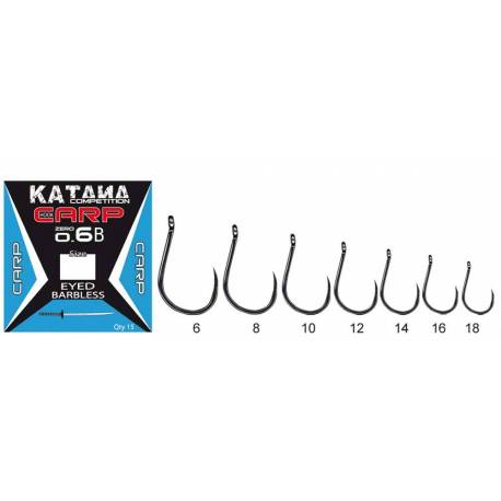 Carlige Maver Katana Competition Carp KC06B Barbless, Nr. 6, Negru, 15 buc/plic