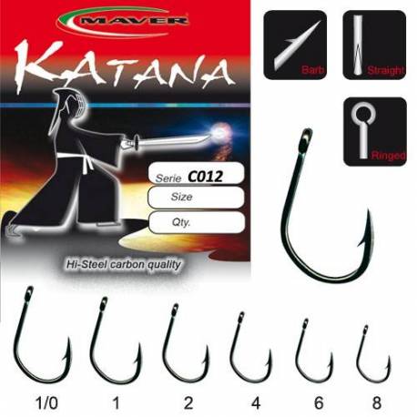 Carlige crap Maver Katana C012, Negru, Nr. 1, 5 buc/plic