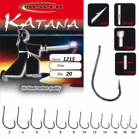 Carlige crap Maver Katana 1215, Negru, Nr. 6, 20 buc/plic