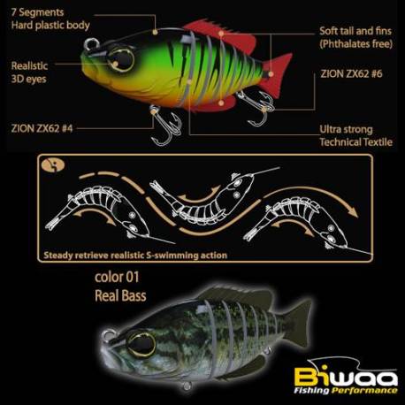 Vobler SWIMBAIT BIWAA SEVEN SECTION S6, 15cm, 60g, 01 Real Bass