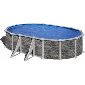 Kit piscina ovala decorata imitatie piatra 610x375x120cm, structura si pereti metalici GRE