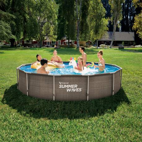 Set piscina rotunda Summer Waves Activ Frame Dark Double Rattan cu cadru metalic, 3.66 m x 76 cm