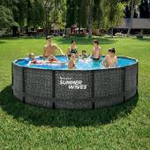 Set piscina rotunda Summer Waves Activ Frame Dark Herringbone cu cadru metalic, 4.27 m x 1.07 m