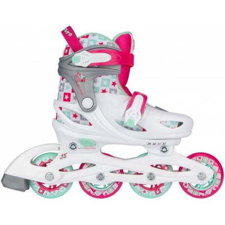 Role reglabile Nijdam Sk8 Star, White/Fuchsia/Mint green/Silver grey