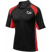 Tricou polo DAIWA Tournament, negru/rosu, pentru pescuit, marimea M