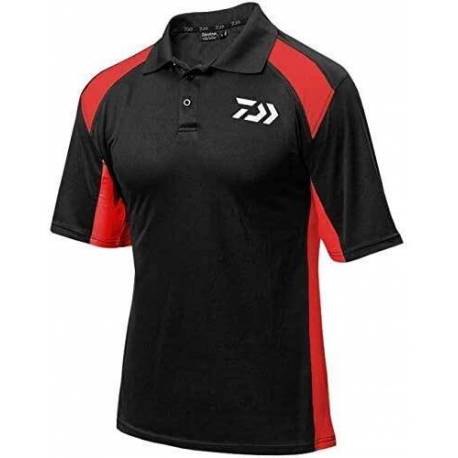 Tricou polo DAIWA Tournament, negru/rosu, pentru pescuit, marimea XL