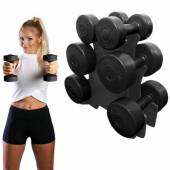 Set gantere Family cu suport inclus TheWay Fitness, 12 kg, negru