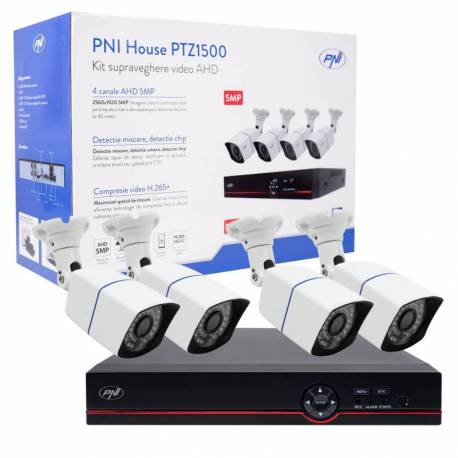 Kit supraveghere video AHD PNI House PTZ1500 5MP - DVR si 4 camere exterior