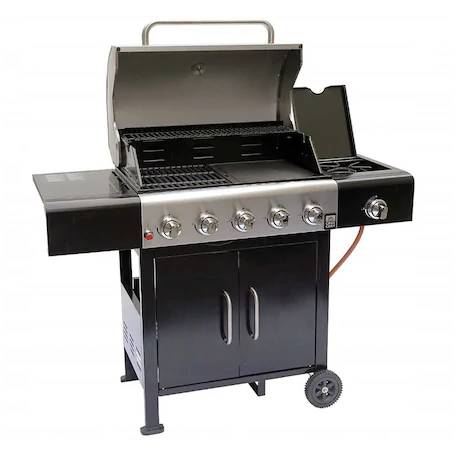 Gratar pe gaz GRILL CHEF Trendy 12201, 5+1 arzatoare, gratar si plita din fonta, sistem PTS