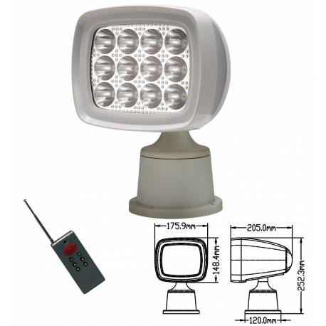 Proiector nautic GFN 639008 cu telecomanda, 12 LEDuri, 27W, 1600 Lumeni, 10 - 30 VDC, con iluminare 125°,