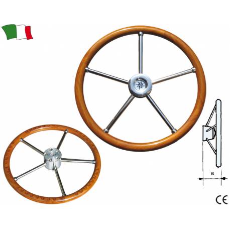 Volan barca GFN 129485, 5 spițe, inox si lemn de tec lacuit, diametru 500mm