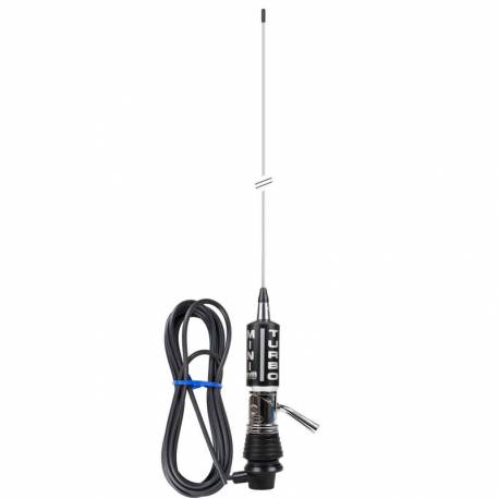 Antena CB LEMM MiniTurbo AT-1002, lungime 110 cm, castig 2dB, 26.5-27.5Mhz, 200W, cablu RG58 4m