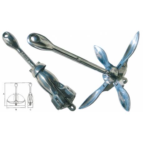 Ancora pliabila GFN 032025 Grapnel, inox AISI 316, 2.5kg