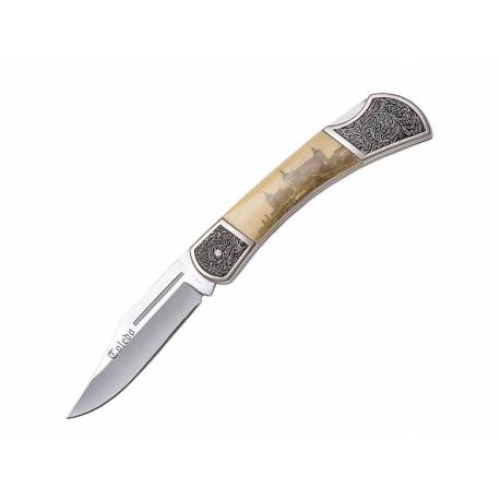 Briceag de vânătoare JOKER Gravat castel - 8 cm