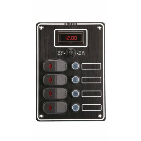 Panou electric cu 4 comutatoare impermeabile GFN 630654 cu lumini LED șI voltmetru digital, 12V, 15A, IP65