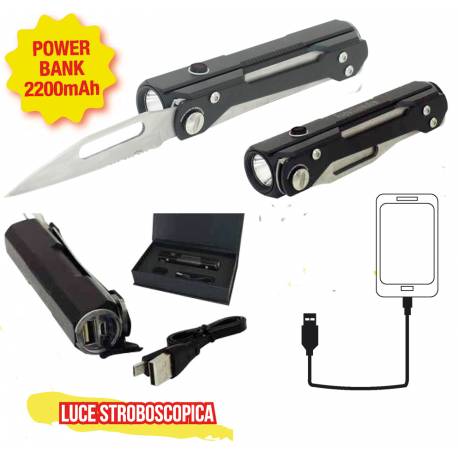 Lanterna LED reincarcabila SURVIVAL cu powerbank si lama briceag, 400 lumeni