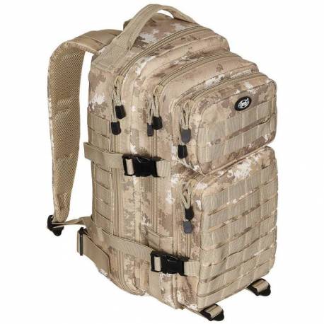 Rucsac modular MFH Assault 30L Camo Vegetato Desert, multiple buzunare, compatibil sistem hidratare