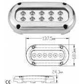 Lumina LED subacvatica GFN, 10 LEDuri, inox AISI316, IP68